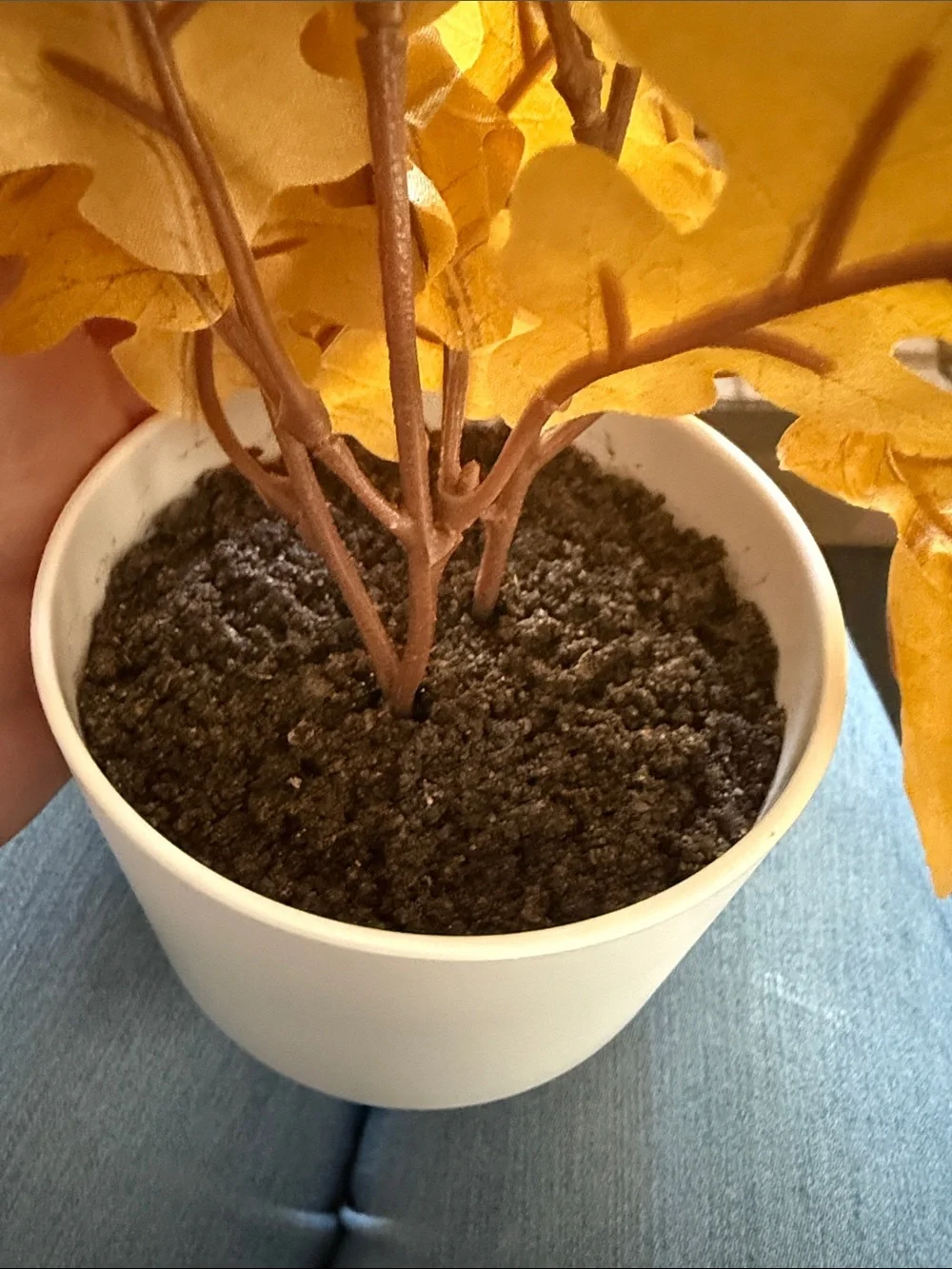 Yellow Faux Oak Leaf Potted Accent -